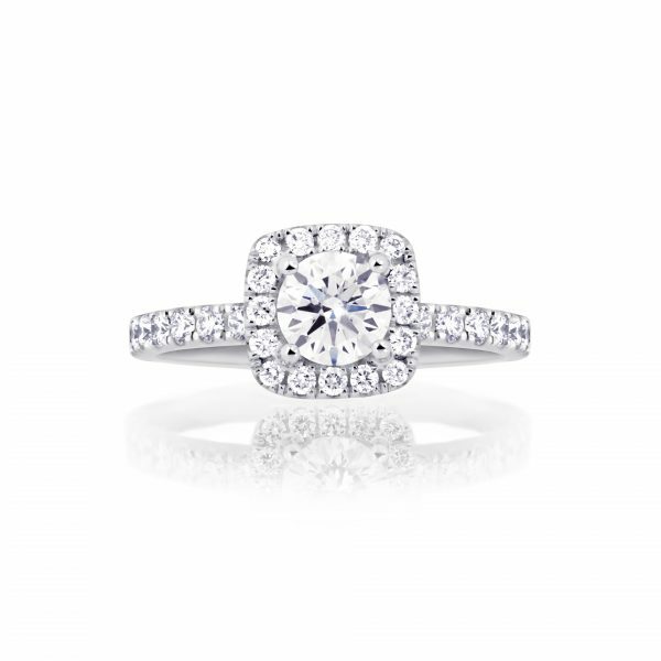 18ct white gold 0.60ct D VS1 round diamond ring with halo