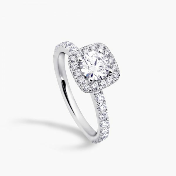 18ct white gold round diamond ring with cushion shape halo - Image 2