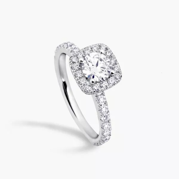 18ct white gold round diamond ring with cushion shape halo - Image 2