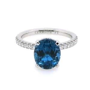 Platinum 3.43ct oval London blue topaz and diamond ring