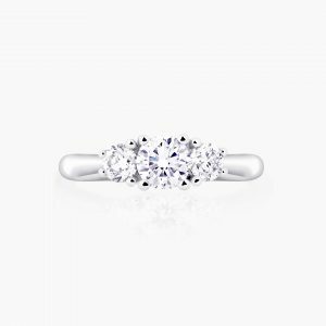 Platinum three stone round diamond ring