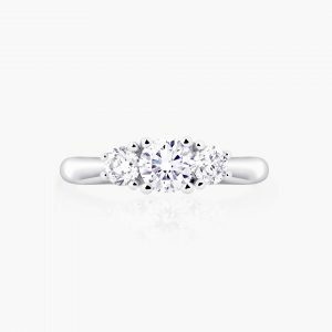 Platinum three stone round diamond ring