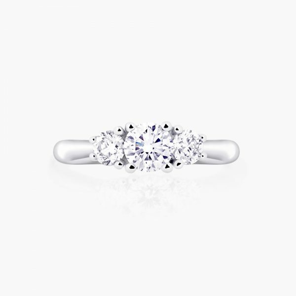 Platinum three stone round diamond ring