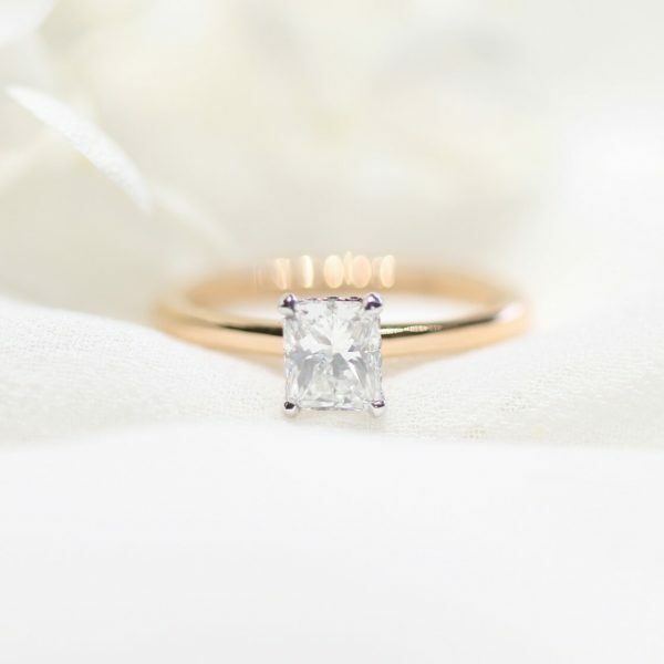 18ct rose and white gold 0.78ct E VS2 radiant diamond ring