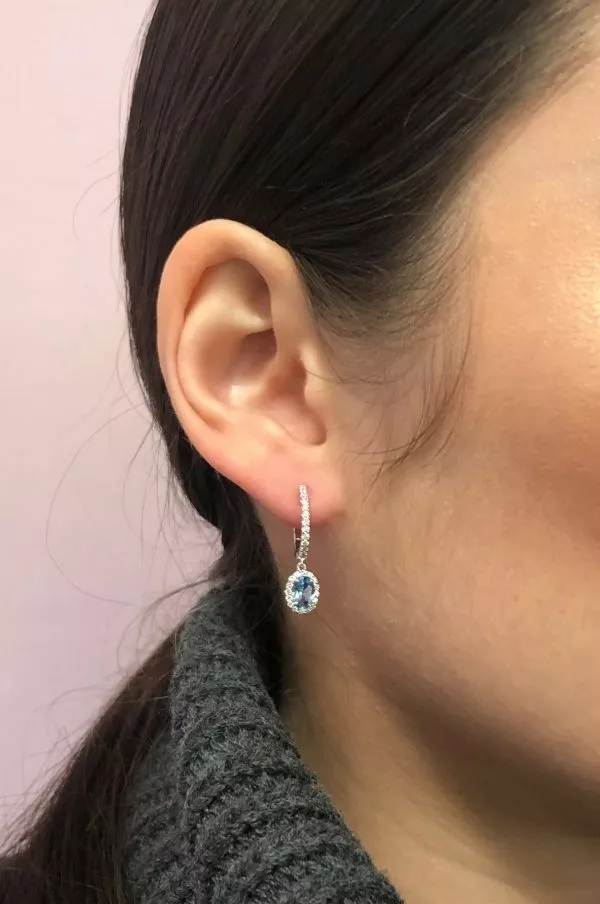 18ct white gold oval santa maria aquamarines & diamond drop earring - Image 2