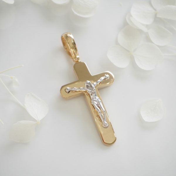 18ct white and yellow gold crucifix pendant