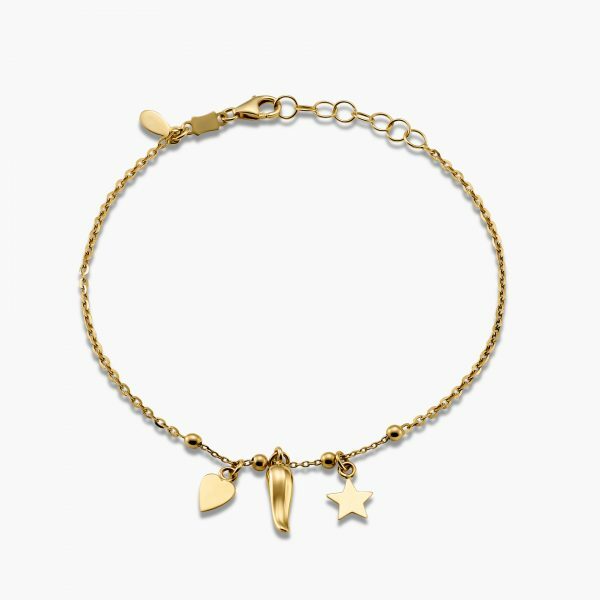 18ct yellow gold star and heart charm bracelet