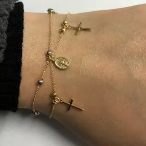 18ct yellow and white gold rosary bracelet