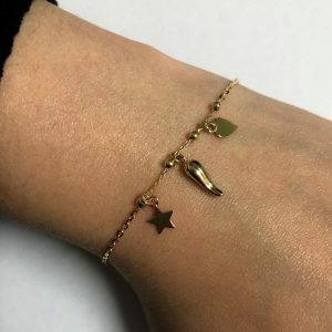 18ct yellow gold star and heart charm bracelet