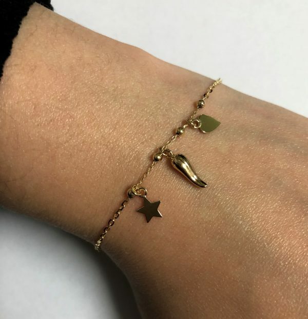 18ct yellow gold star and heart charm bracelet - Image 2