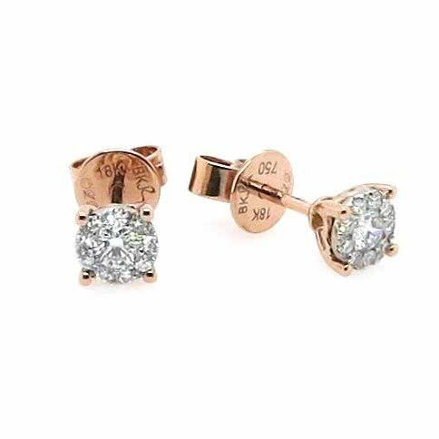 18ct rose gold diamond cluster claw set stud earrings