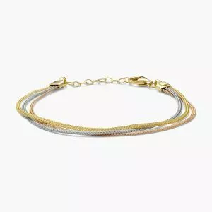 18ct yellow, white and rose gold layered woven bracelet
