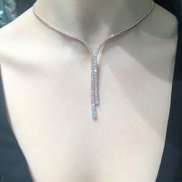 18ct rose gold diamond drop necklace