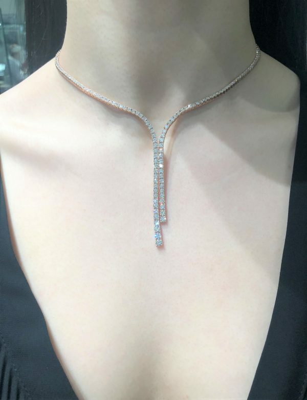 18ct rose gold diamond drop necklace