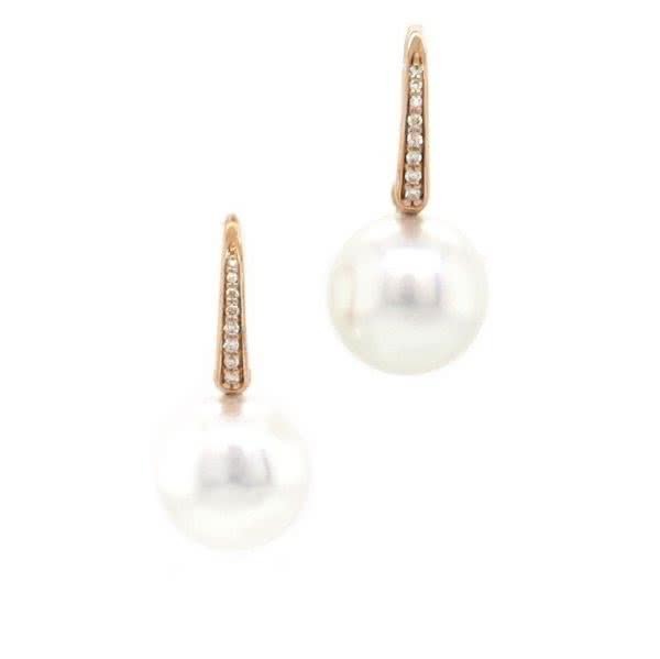 18ct rose gold diamond & south sea pearl hook earrings