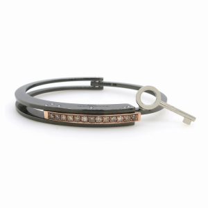 Gun metal stainless steel and 9k rose gold hinged lock & key bangle