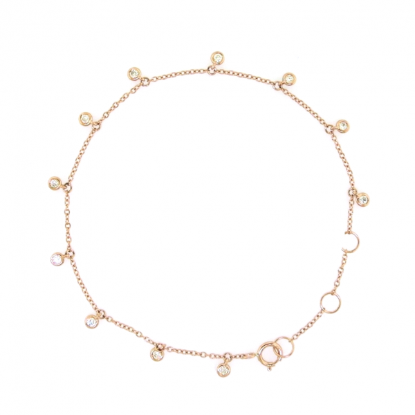 18ct rose gold diamond bezel set charm bracelet