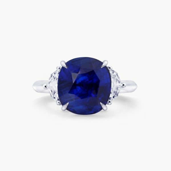 18ct white gold 7.05ct cushion cut Ceylon sapphire & diamond ring