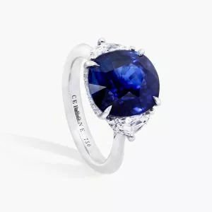 18ct white gold 7.05ct cushion cut Ceylon sapphire & diamond ring