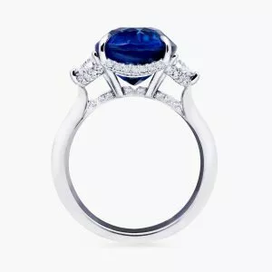 18ct white gold 7.05ct cushion cut Ceylon sapphire & diamond ring