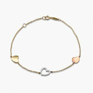 18ct yellow, white and rose gold hearts bracelet