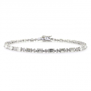 18ct white gold baguette & round diamond tennis bracelet