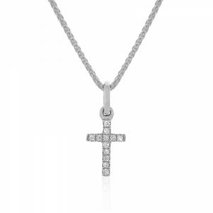 18ct white gold diamond set small cross pendant