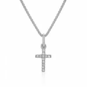18ct white gold diamond set small cross pendant