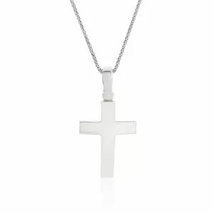 18ct white gold plain cross pendant