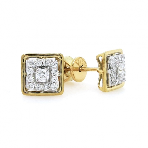 18ct yellow gold princess shape diamond cluster stud earrings