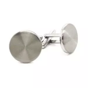 Stainless steel brushed rhodium round plated cufflinks