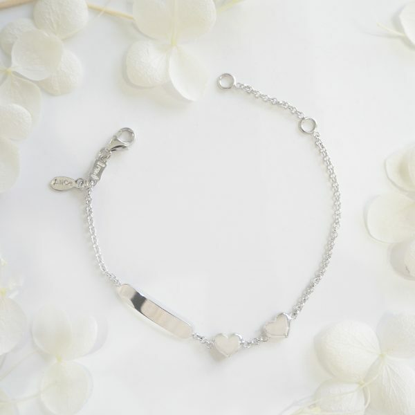 18ct white gold hearts and ID baby bracelet