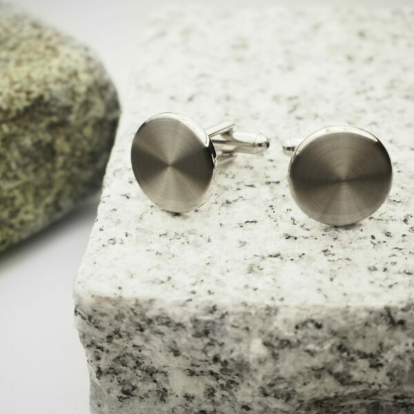 Stainless steel brushed rhodium round plated cufflinks