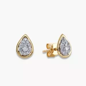 18ct yellow gold pear shape cluster diamond earrings