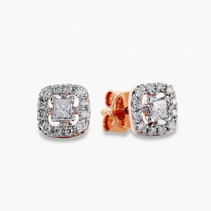 18ct rose gold cushion shape diamond earrings