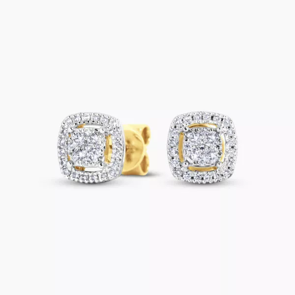 18ct yellow gold cushion shape diamond halo stud earrings - Image 3