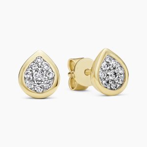 18ct yellow gold pear shape cluster diamond bezel earrings