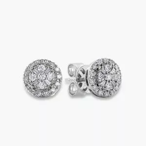 18ct white gold round shape diamond cluster earrings