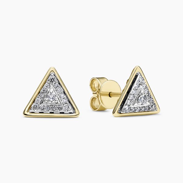 18ct yellow gold triangular shape cluster diamond stud earrings