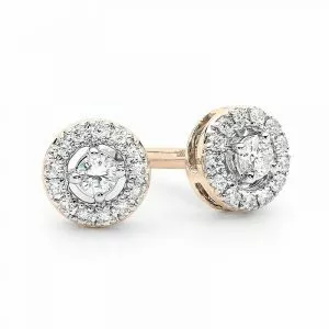 18ct Rose Gold round cluster Diamond Stud Earrings with halo