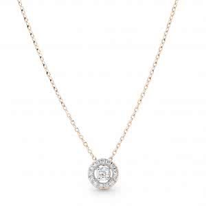 18ct rose gold round cluster diamond halo necklace