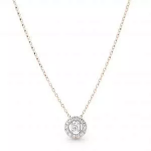 18ct rose gold round cluster diamond halo necklace
