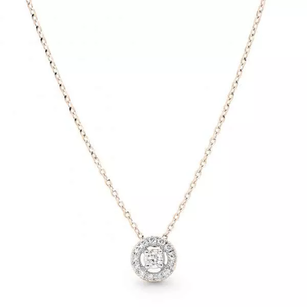 18ct rose gold round cluster diamond halo necklace