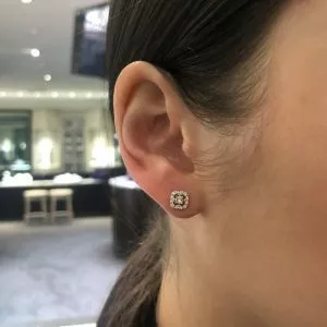 18ct rose gold cushion shape diamond earrings