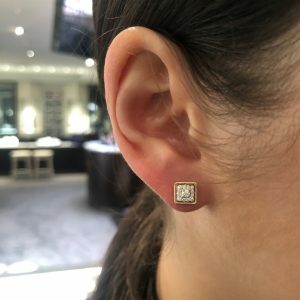 18ct yellow gold princess shape diamond cluster stud earrings