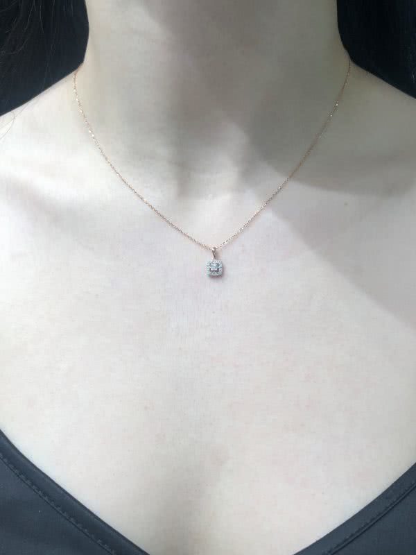 18ct rose gold cushion shape cluster diamond necklace - Image 2