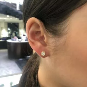 18ct yellow gold pear shape cluster diamond bezel earrings