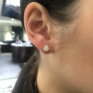 18ct yellow gold pear shape cluster diamond bezel earrings