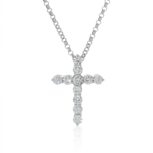 18ct white gold diamond set cross necklace