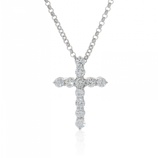 18ct white gold diamond set cross necklace